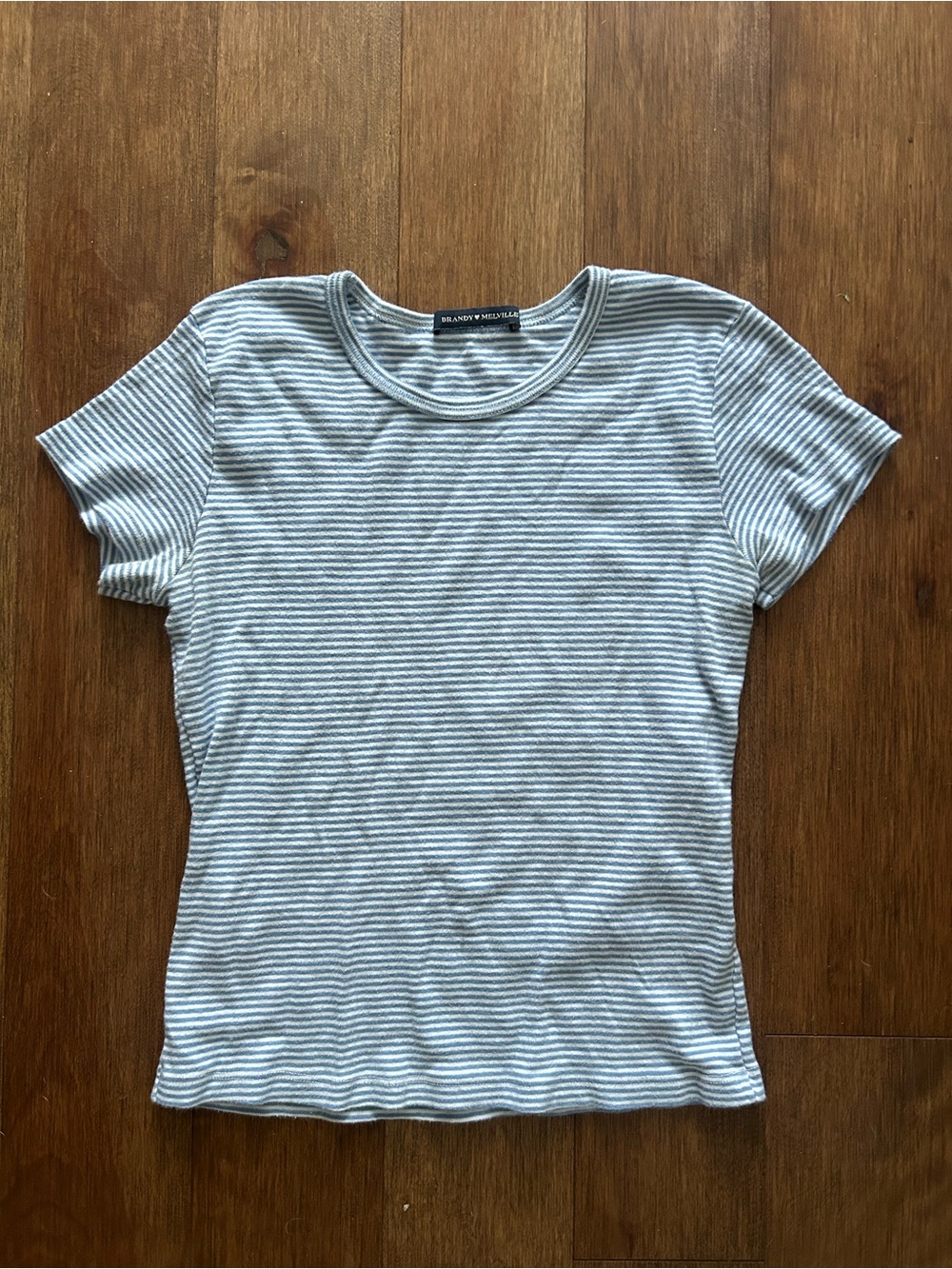Brandy Melville Blue and White Stripe Baby Tee